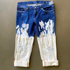 Zara Bleached Distressed Cigarette Cropped Jeans